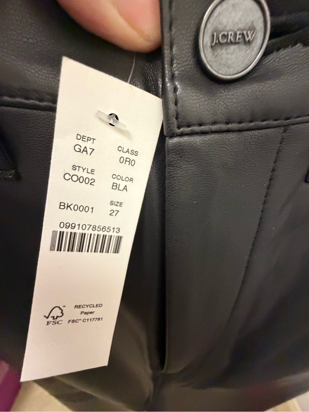 J. Crew Black Faux Leather Pants with Branded Button
